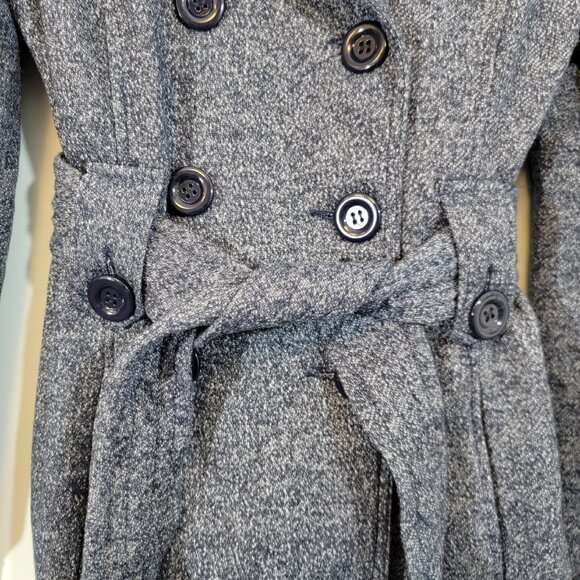 Ambiance Pea Coat Jacket Gray Blue Tweed Button Closure Belted Womens Small - Picture 4 of 8